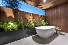 Outdoor bathroom external timber cladding