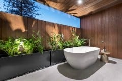 Outdoor bathroom external timber cladding