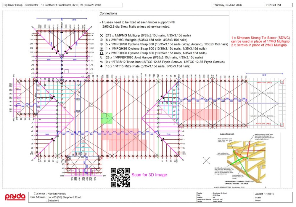 Frame and truss technical drawing quote example