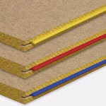 STRUCTAflor particleboard flooring sheets with yellow, red and blue tongue edges for 19mm, 22mm and 25mm