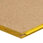 Yellow tongue 19mm particleboard flooring sheet showing the yellow tongue-and-groove edge