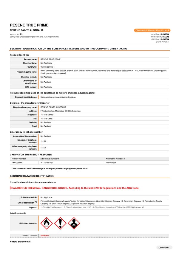Preview of Design Pine - Primer Safety Data Sheet